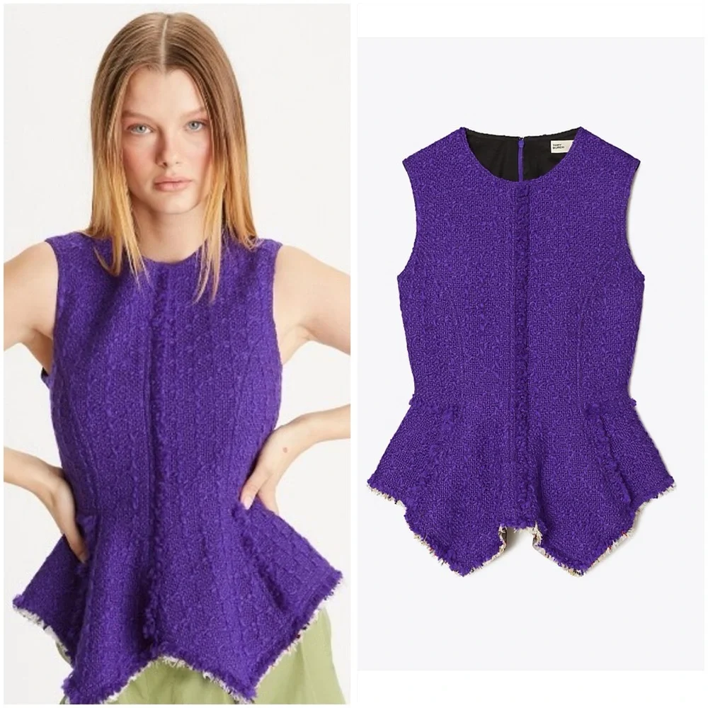 Worn once TORY BURCH Basketweave Tweed Top In Majestic Purple $998 2